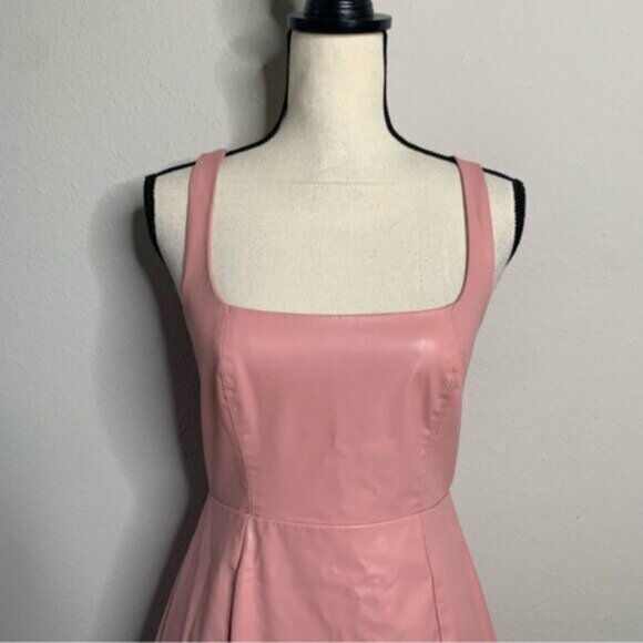 For Love & Lemons Talia Pink Faux Leather Open Back A-Line Mini Dress - Picture 8 of 15